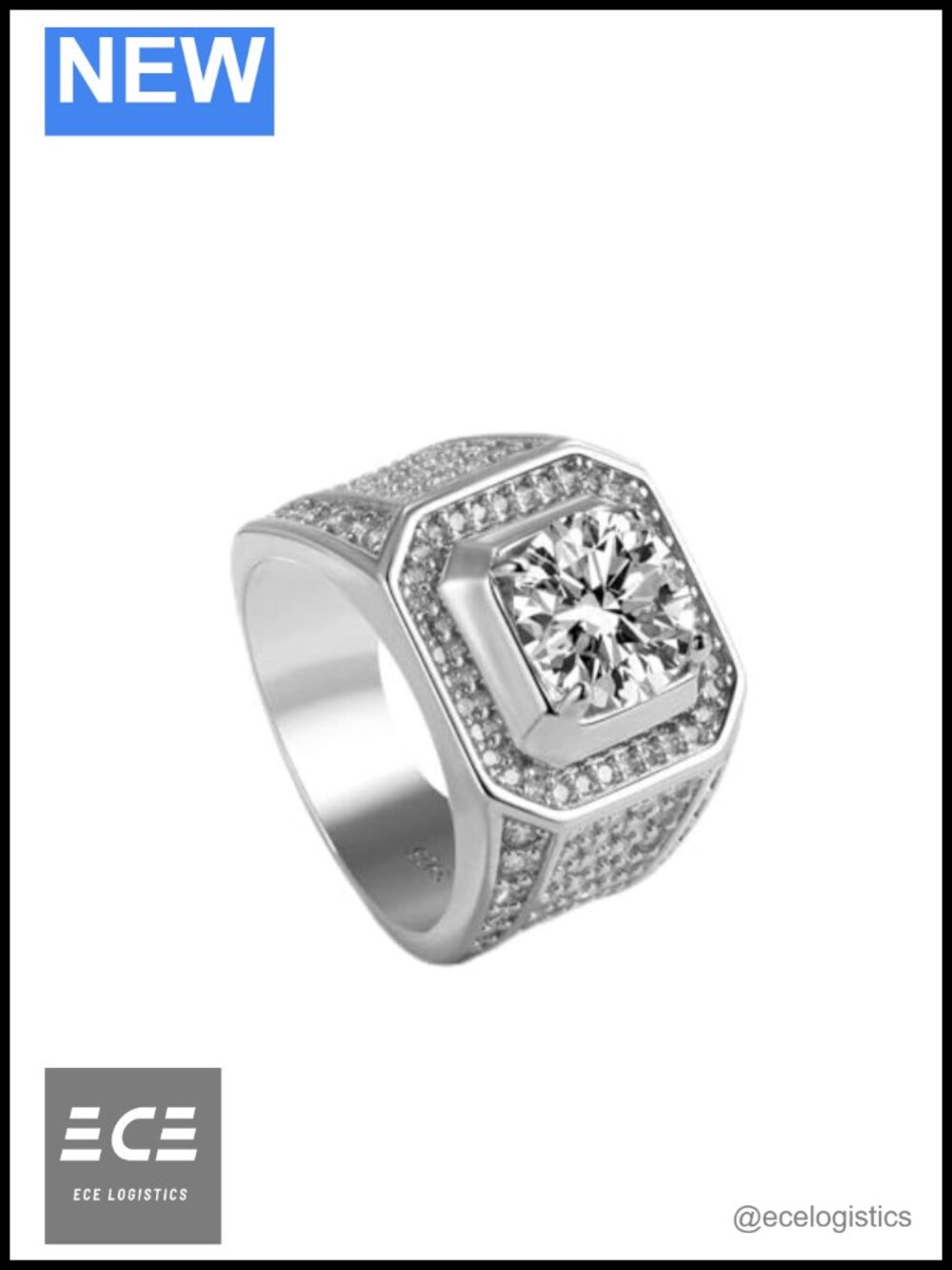 Men's 925 Sterling Silver Cubic Zirconia Ring Wedding Engagement